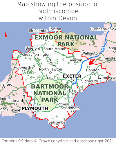 Map showing location of Bodmiscombe within Devon