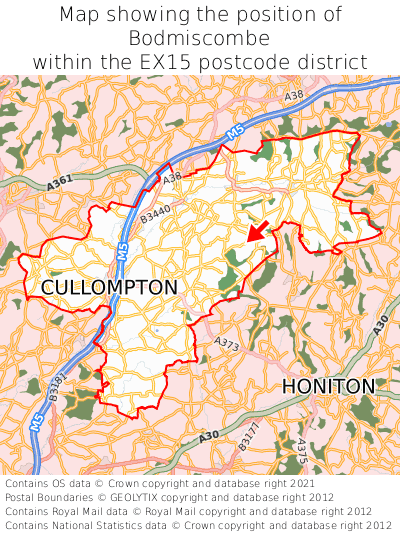 Map showing location of Bodmiscombe within EX15