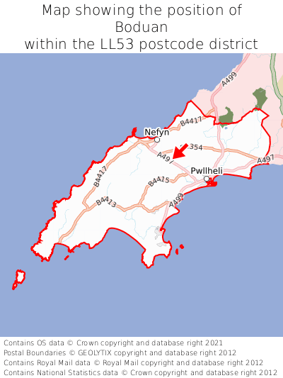 Map showing location of Boduan within LL53