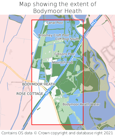 Map showing extent of Bodymoor Heath as bounding box