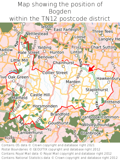 Map showing location of Bogden within TN12