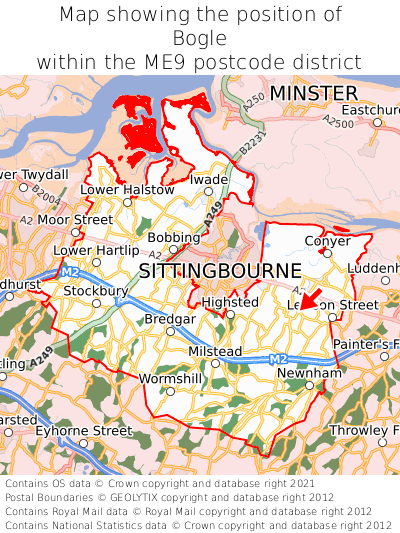 Map showing location of Bogle within ME9