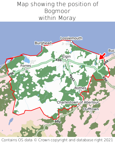 Map showing location of Bogmoor within Moray