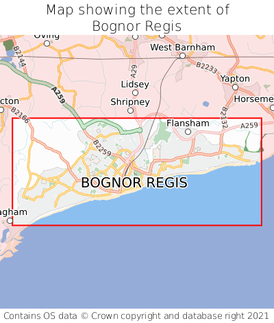 Map showing extent of Bognor Regis as bounding box