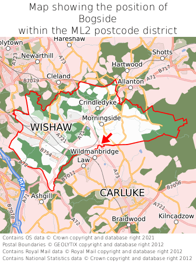 Map showing location of Bogside within ML2