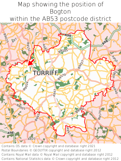 Map showing location of Bogton within AB53