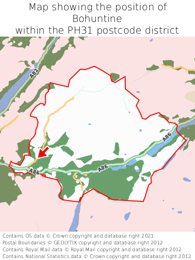 Map showing location of Bohuntine within PH31