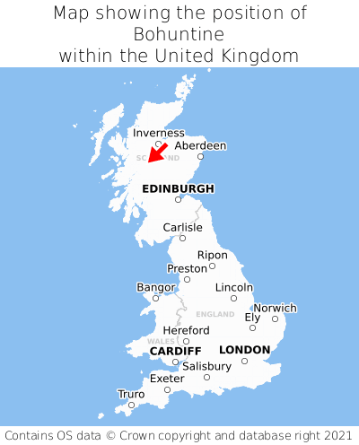 Map showing location of Bohuntine within the UK