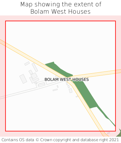 Map showing extent of Bolam West Houses as bounding box