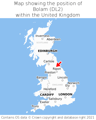 Map showing location of Bolam within the UK
