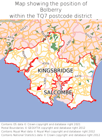 Map showing location of Bolberry within TQ7