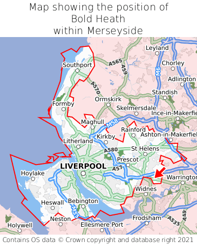 Map showing location of Bold Heath within Merseyside