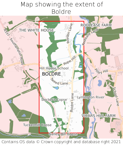 Map showing extent of Boldre as bounding box