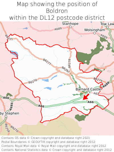 Map showing location of Boldron within DL12