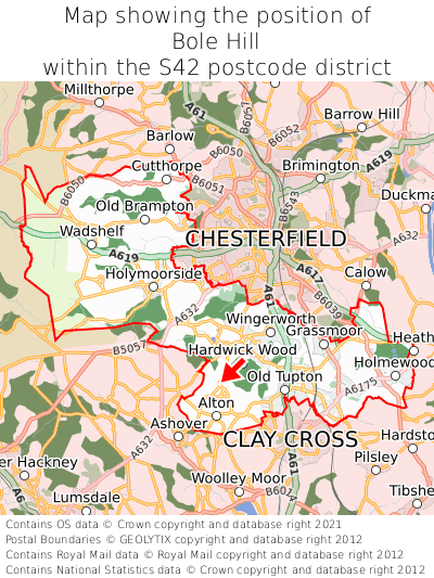Map showing location of Bole Hill within S42