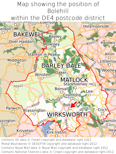 Map showing location of Bolehill within DE4