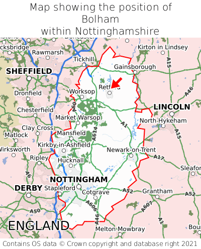 Map showing location of Bolham within Nottinghamshire
