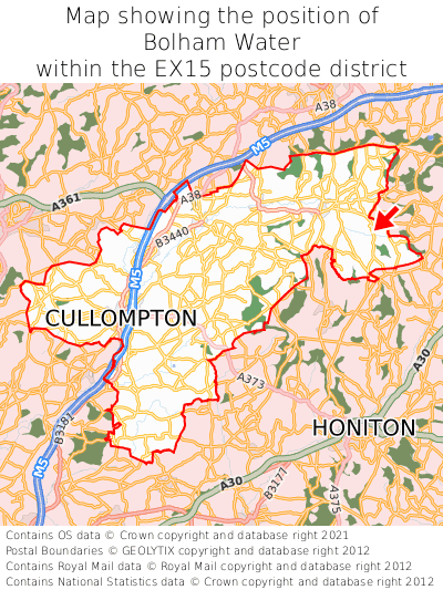 Map showing location of Bolham Water within EX15
