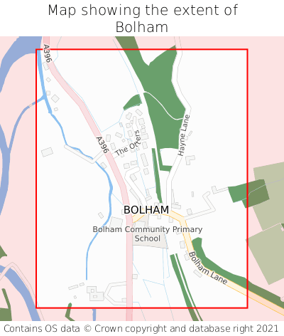 Map showing extent of Bolham as bounding box