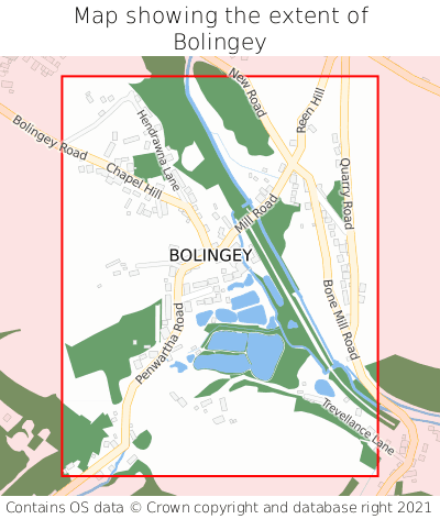 Map showing extent of Bolingey as bounding box