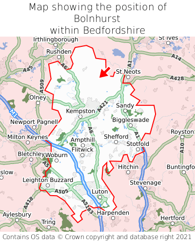 Map showing location of Bolnhurst within Bedfordshire