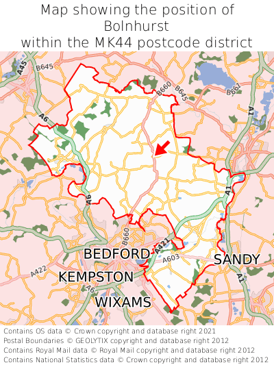 Map showing location of Bolnhurst within MK44