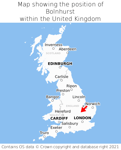 Map showing location of Bolnhurst within the UK