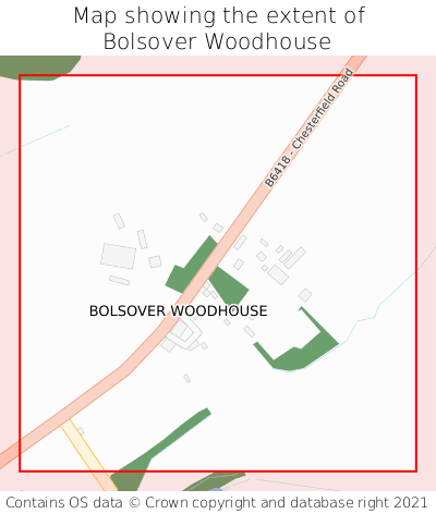 Map showing extent of Bolsover Woodhouse as bounding box