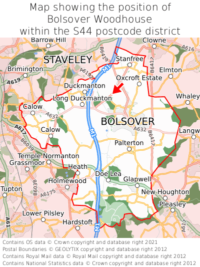 Map showing location of Bolsover Woodhouse within S44