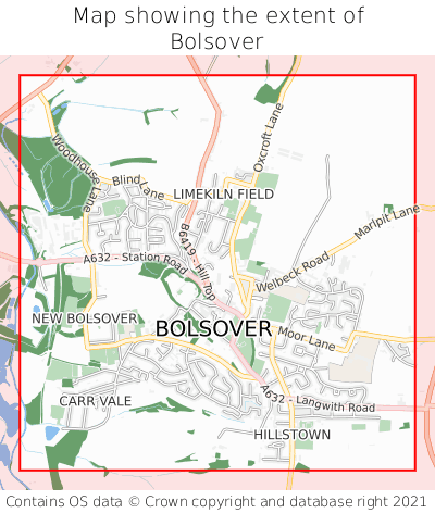 Map showing extent of Bolsover as bounding box