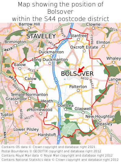 Map showing location of Bolsover within S44