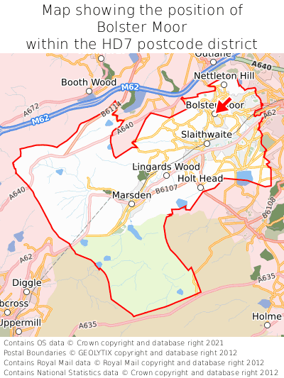 Map showing location of Bolster Moor within HD7