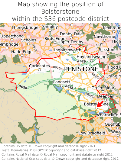 Map showing location of Bolsterstone within S36