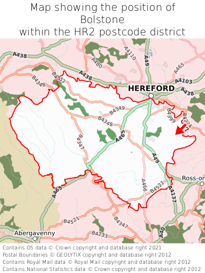 Map showing location of Bolstone within HR2