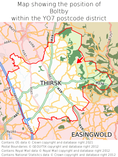 Map showing location of Boltby within YO7