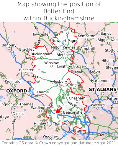Map showing location of Bolter End within Buckinghamshire