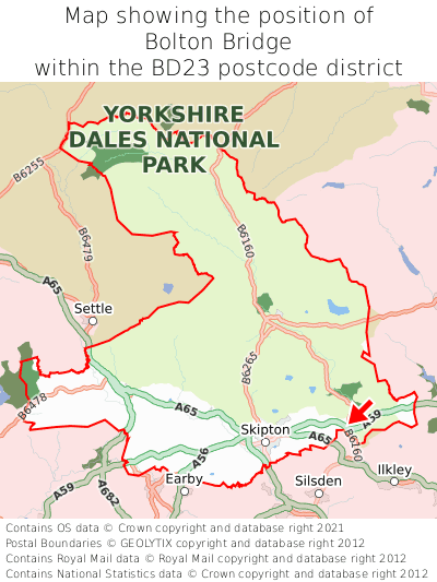 Map showing location of Bolton Bridge within BD23