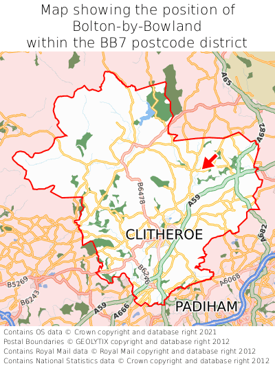 Map showing location of Bolton-by-Bowland within BB7