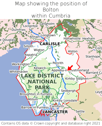 Map showing location of Bolton within Cumbria