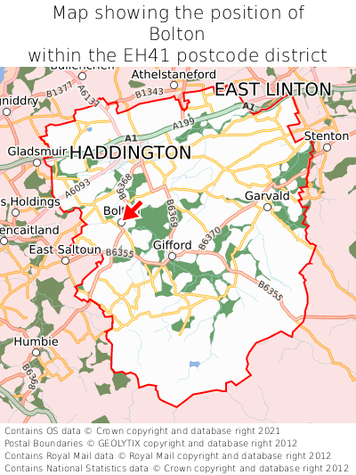 Map showing location of Bolton within EH41