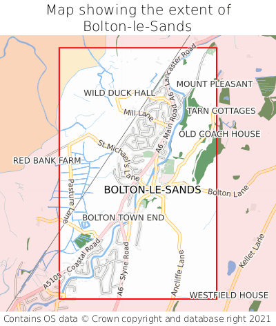 Map showing extent of Bolton-le-Sands as bounding box