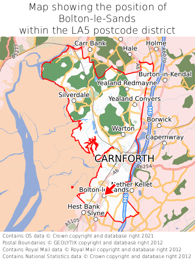 Map showing location of Bolton-le-Sands within LA5
