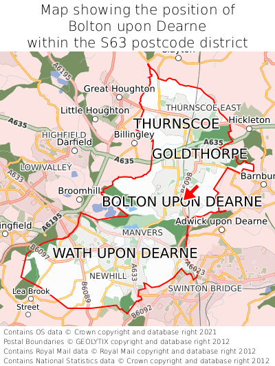 Map showing location of Bolton upon Dearne within S63
