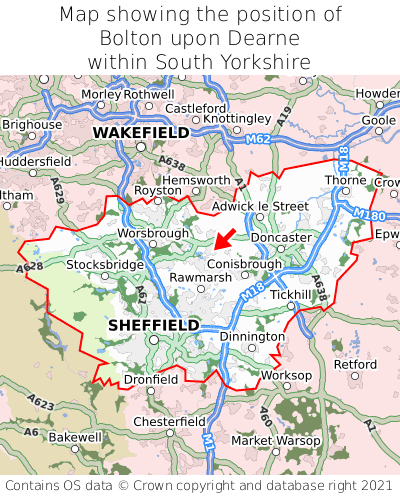 Map showing location of Bolton upon Dearne within South Yorkshire