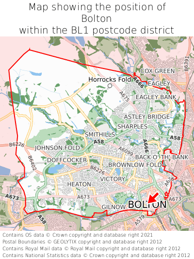 Map showing location of Bolton within BL1