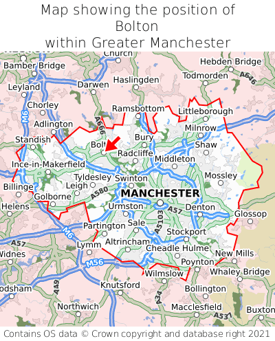 Map showing location of Bolton within Greater Manchester