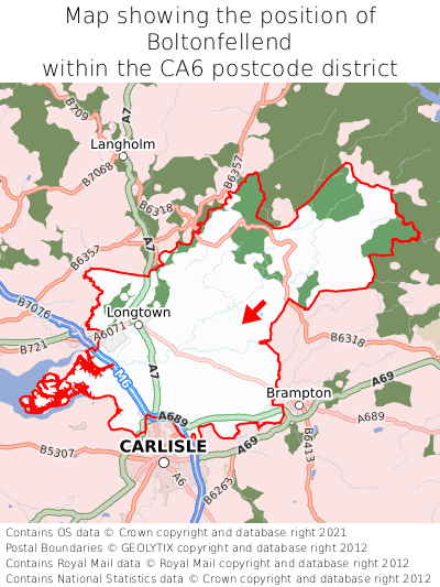 Map showing location of Boltonfellend within CA6