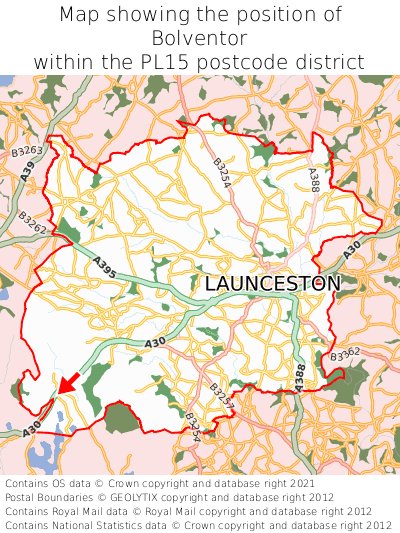 Map showing location of Bolventor within PL15