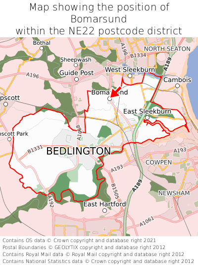 Map showing location of Bomarsund within NE22