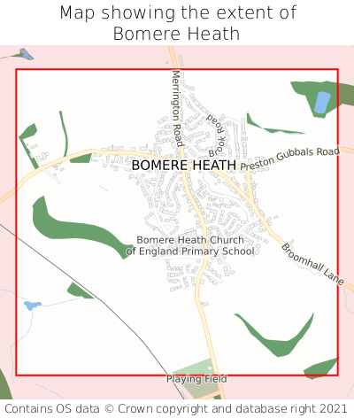 Map showing extent of Bomere Heath as bounding box